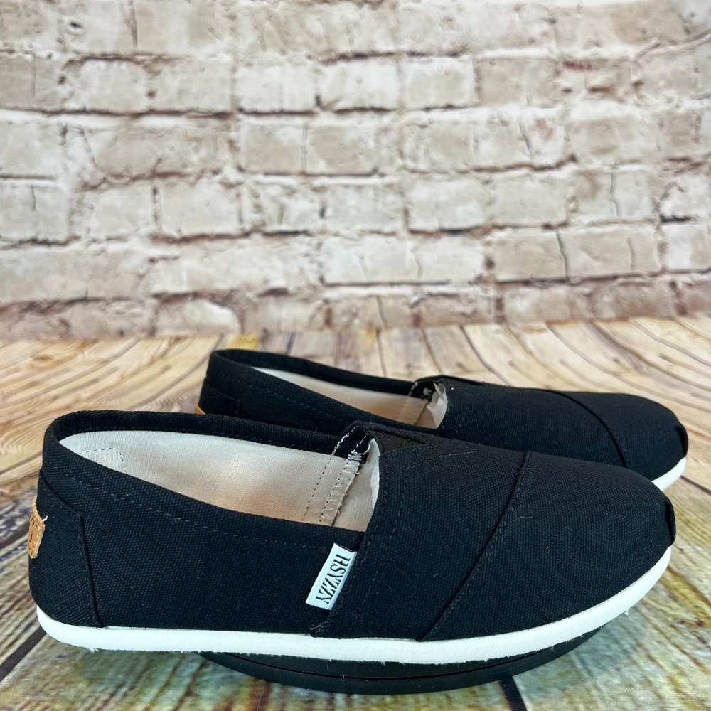 Hsyzzy Women's Solid Black Canvas Wrapped Slip On Casual Flats Loafers Size 7